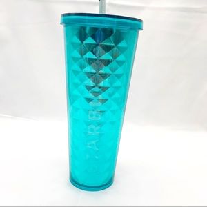Starbucks 2015 tumbler 24 oz teal blue Diamond foil